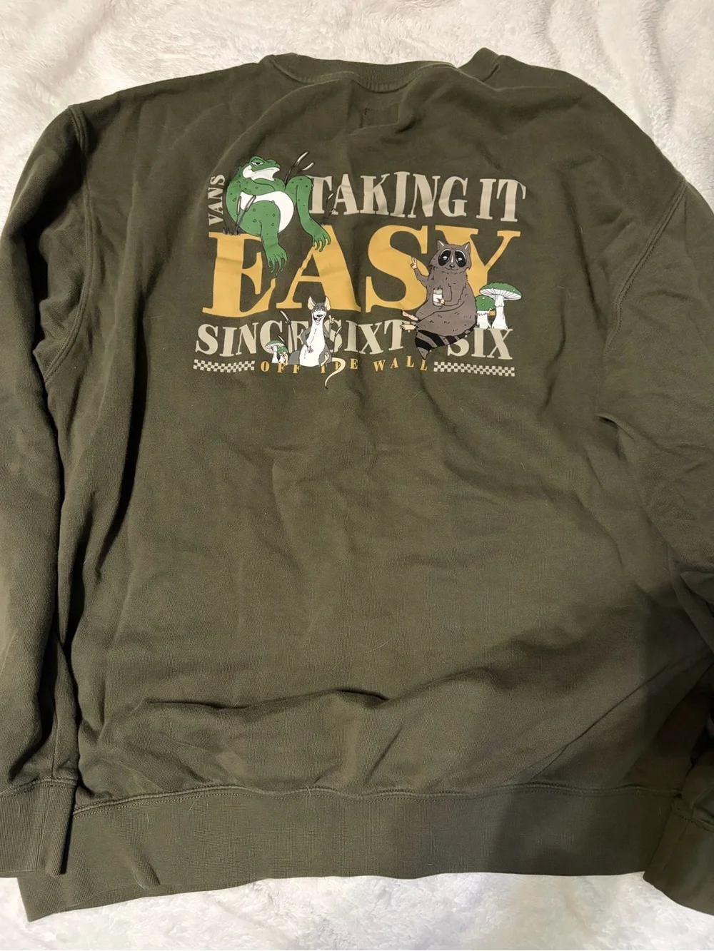 Vans Men's Olive Crewneck Sweatshirt with Small Chest Logo